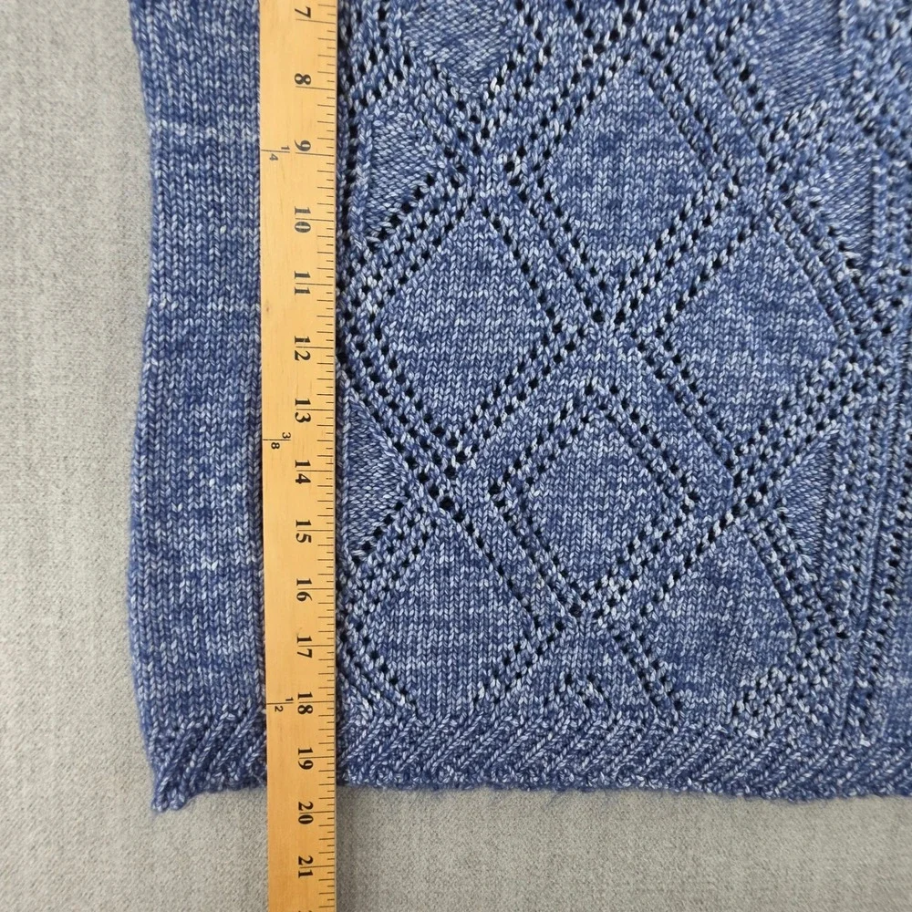 Coldwater Creek Sweater‎ Vest Women PM Blue Pointelle Diamond Knit Cotton Blend
